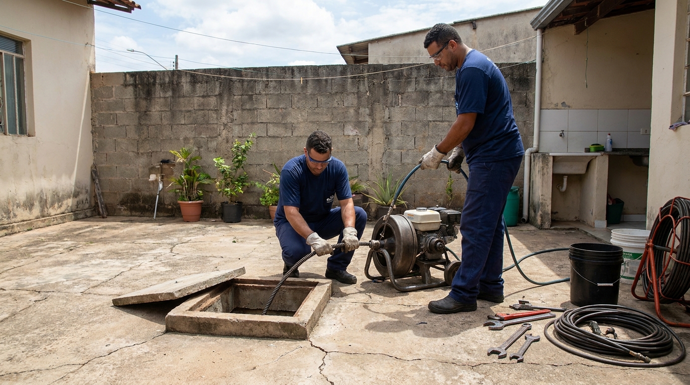Desentupimento de esgoto residencial em Porto Seguro‑BA